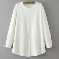 2023 Autumn Women Clothes Plus Size T-Shirt Casual Long Sleeve Tee Curve Medium Length White Pullover Tops E2 859