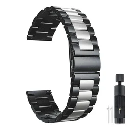Premium Stainless Steel Watch Band - 20mm & 22mm Adjustable Strap - 22mm (Black silver)