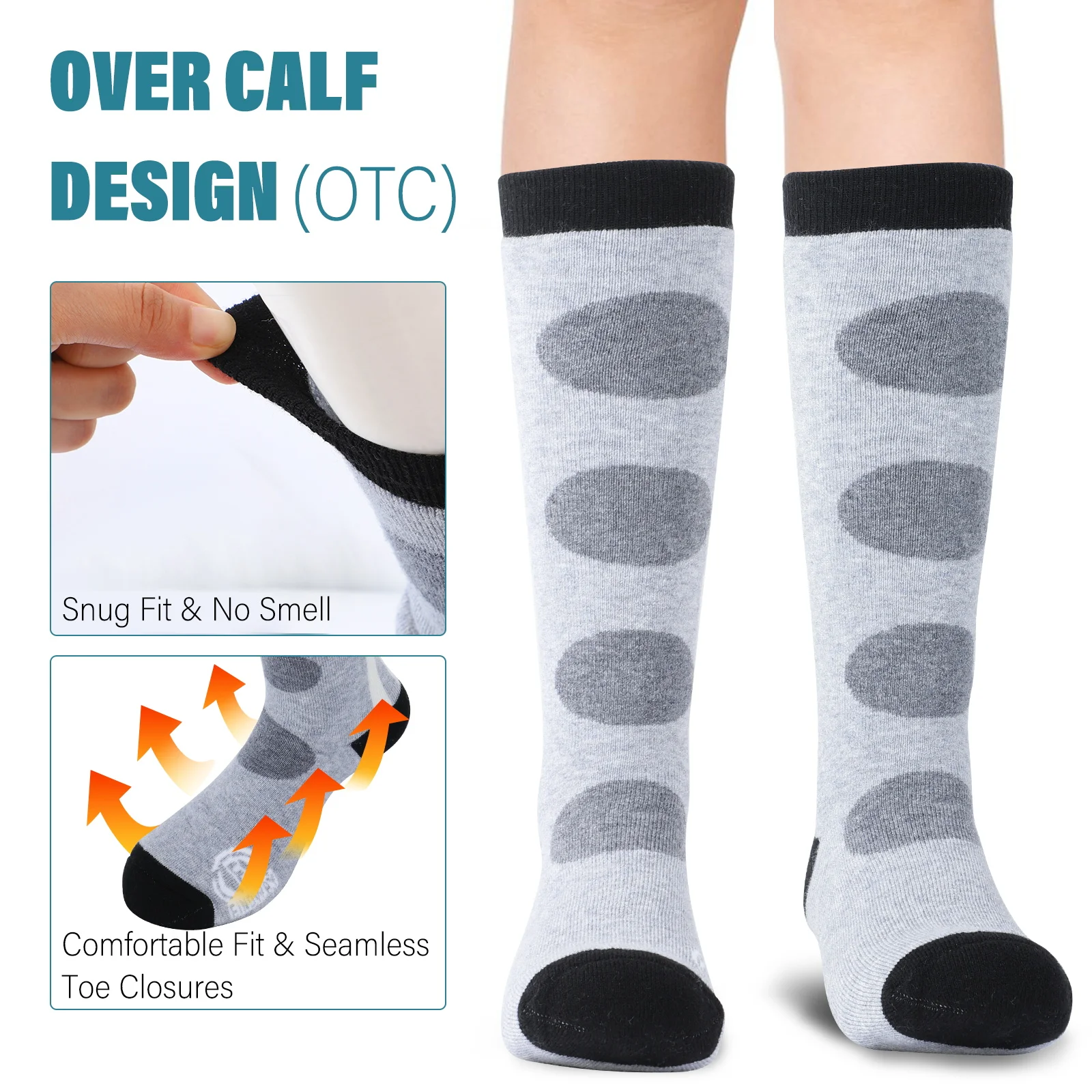 Findway Kids Ski Socks, Merino Wool 1 Pairs Snow Socks Winter Warm Snowboarding Socks for Toddler Boys and Girls Age 3-14