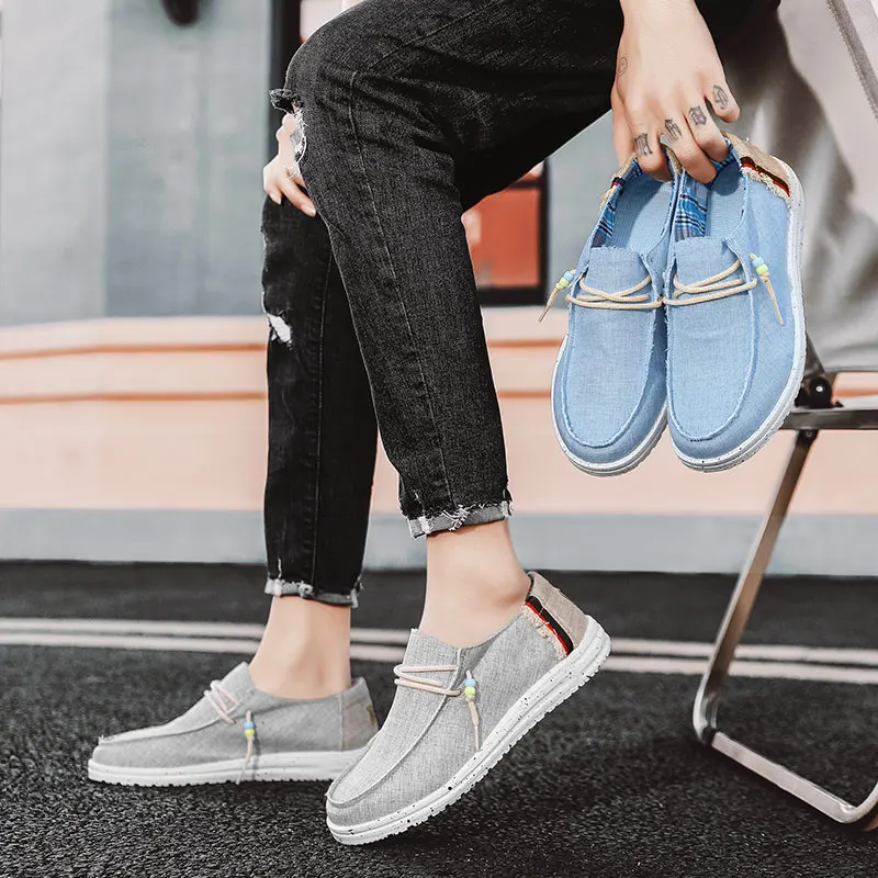 Spring Summer Blue Men's Casual Boat Shoes Lightweight Slip-on Driving Shoes Men Low-cut Breathable Canvas Men Shoes Loafers 6