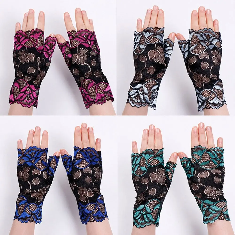 

Short Cycling Women Performance Lace Gloves Sunscreen Mittens Half Finger Gloves Dance