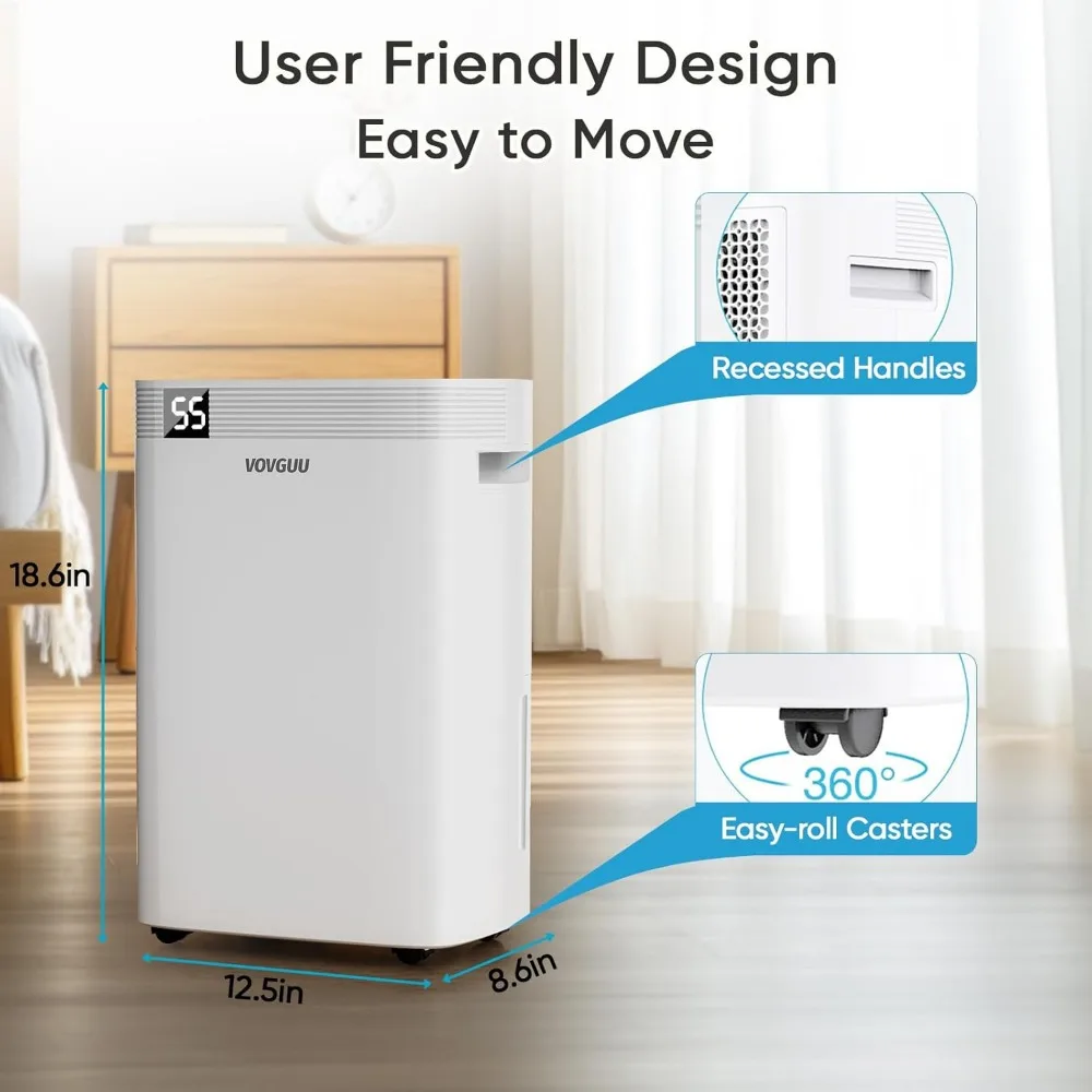 2 Pints Dehumidifier for Basement and Home with Drain Hose & Water Tank, 3 Smart Modes,Energy Dehumidifier for Home and Office