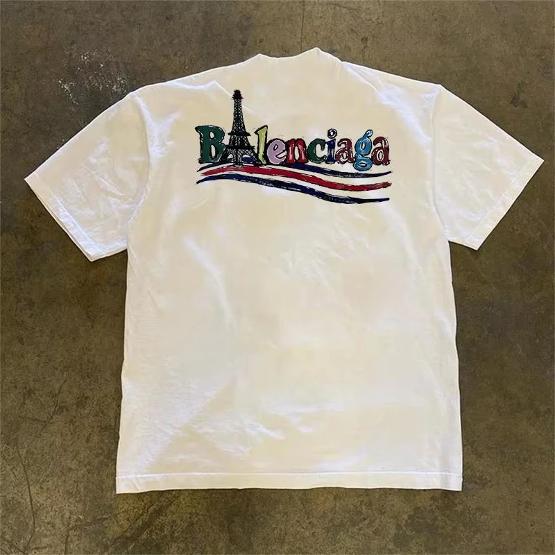 Summer Heavy Cotton Short-sleeved T-shirt Men's and Women's Round Neck Trendy Brand Letter Printing Versatile Loose sports shirt