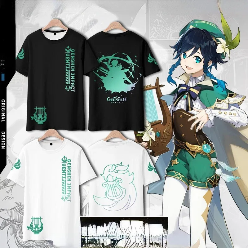Anime Genshin Impact Barbatos Venti 3D Print T Shirt Women Men Summer O-neck Short Sleeve Funny Tshirt Graphic Tees Cosplay 2024