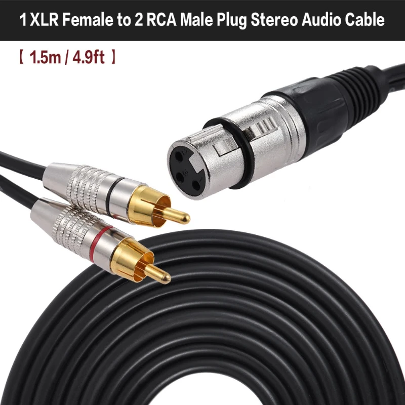 Cavo Adattatore RCA Maschio A 2 RCA Femmina – Splitter Audio Lungo 1,5 M – Connettori Placcati Oro – Per Hi-fi, Amplificatori, DJ
