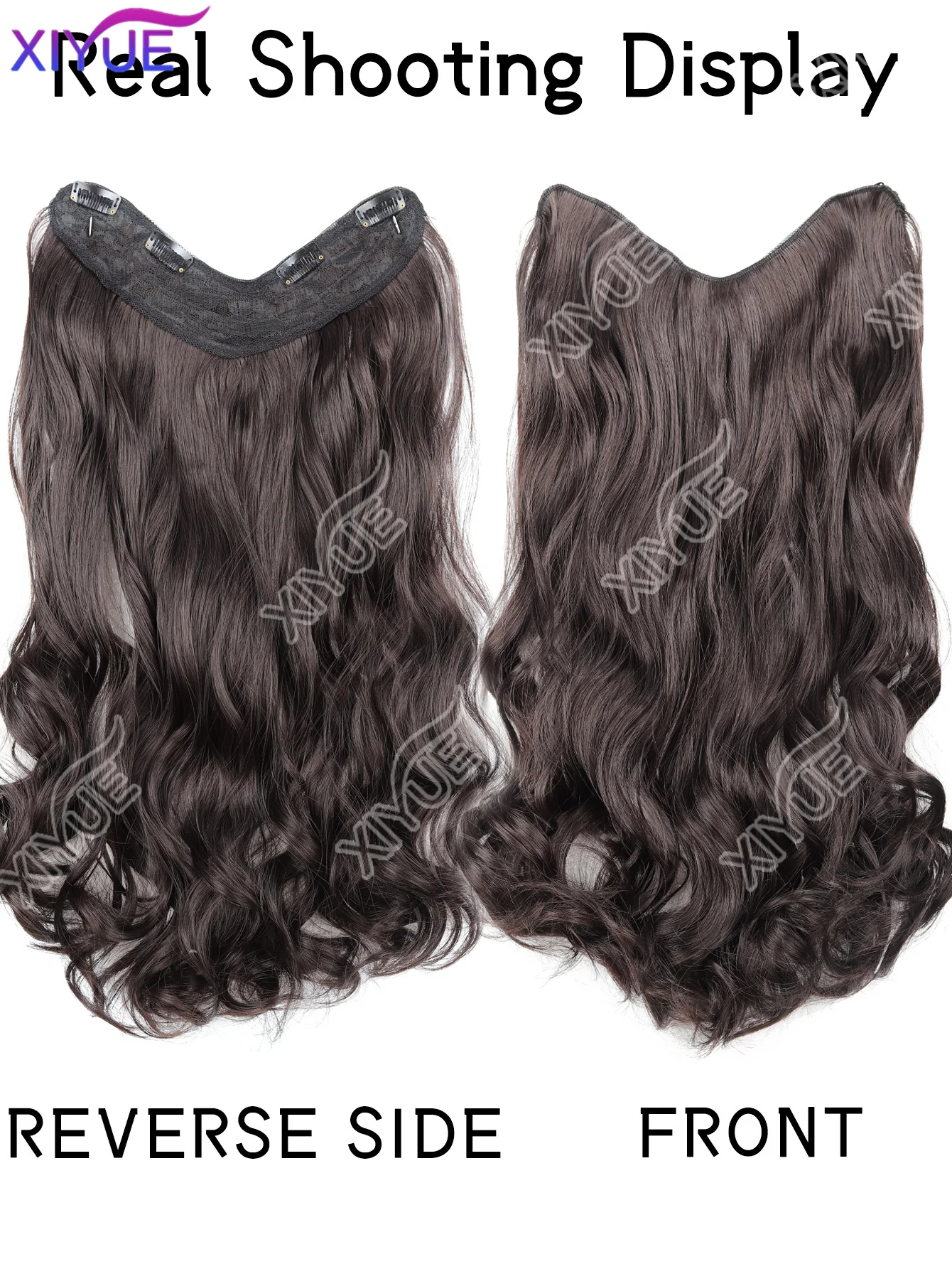 XIYUE 20Inch Synthetic Long Wavy Curly 4 Clip in Hair Extension V-shaped Heat Resistant Black Blonde Hairpiece for Women