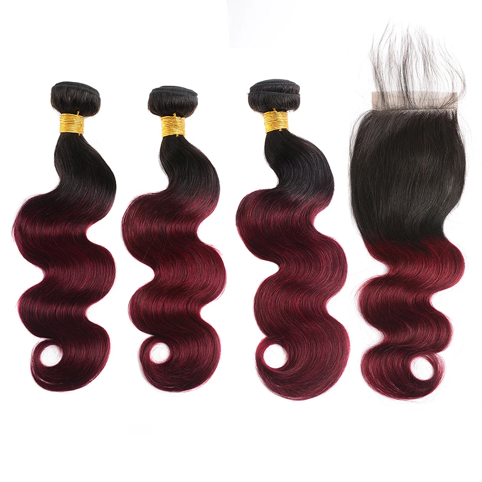 100% Vietnamese Body Wave Hair Bundles With Closure Tone Black to Blonde Ombre Human Hair Virgin Remy Hair Bundles With Closure 5