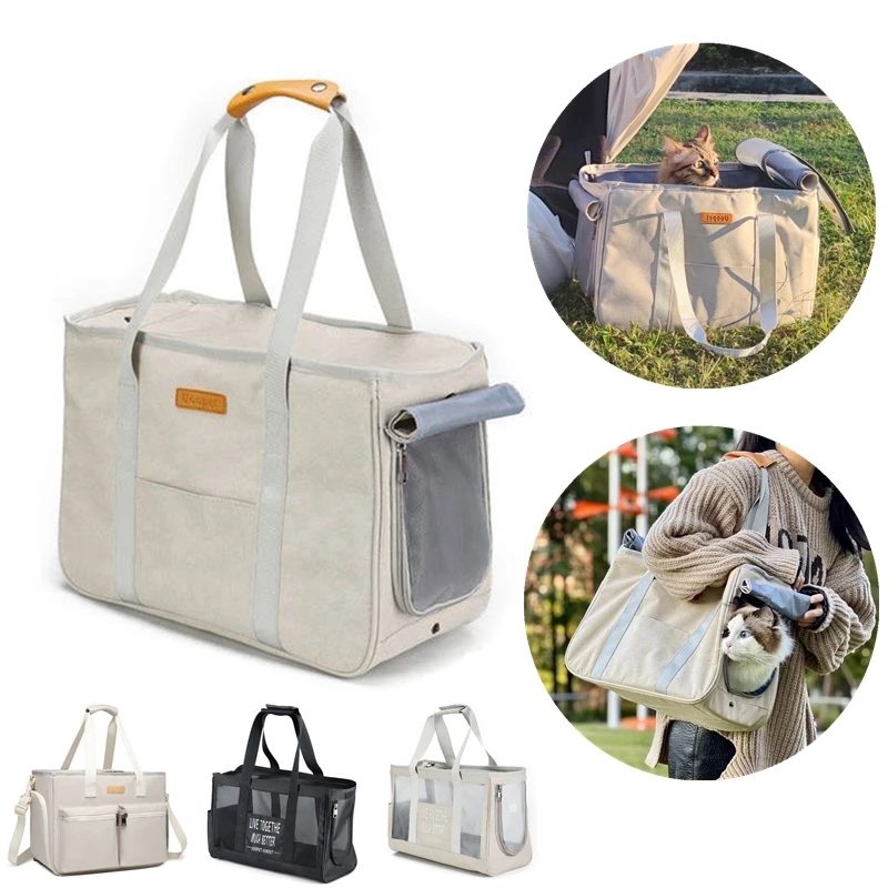 Pet Shoulder Bag Transport For Cats Canvas Carrier Dog Outdoor Backpack Dog Bag Breathable Creative Portable Mesh Cloth Handbag