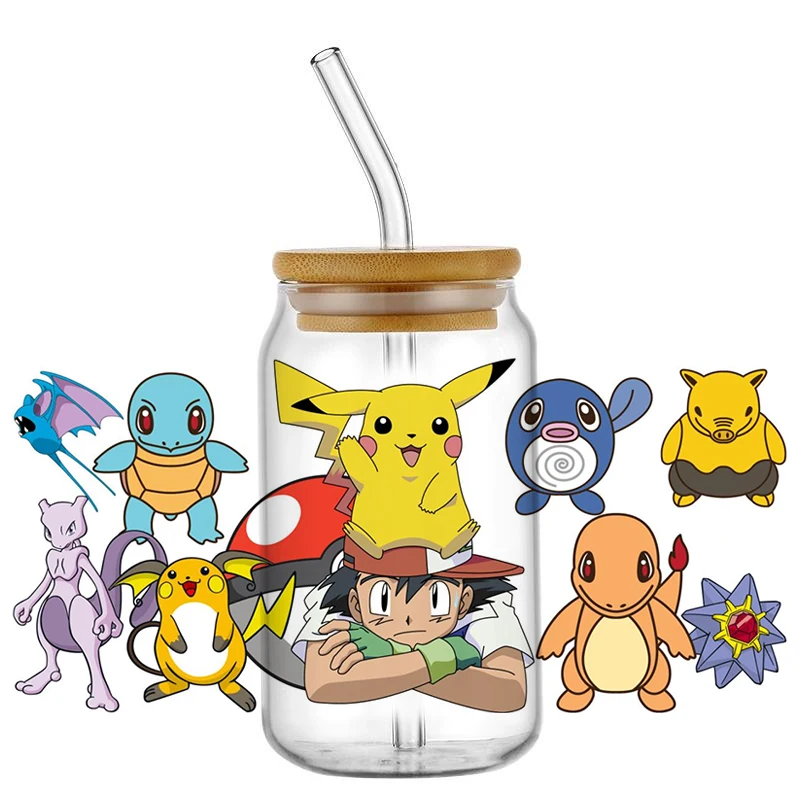 Miniso Pokemon new design Cup Stickers UV DTF Waterproof Transfers Decals16oz Libby Glass Design Cup Wraps Stickers Kids Gifts