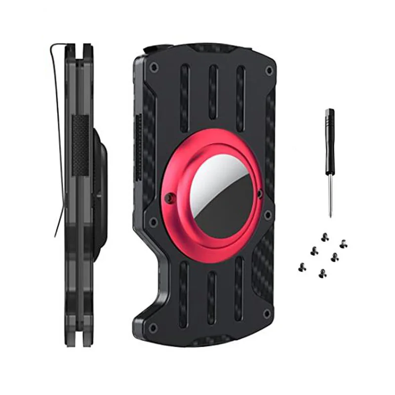 Portafoglio Tattico Uomo In Alluminio Nero – EDC Con Blocco RFID E Porta AirTag