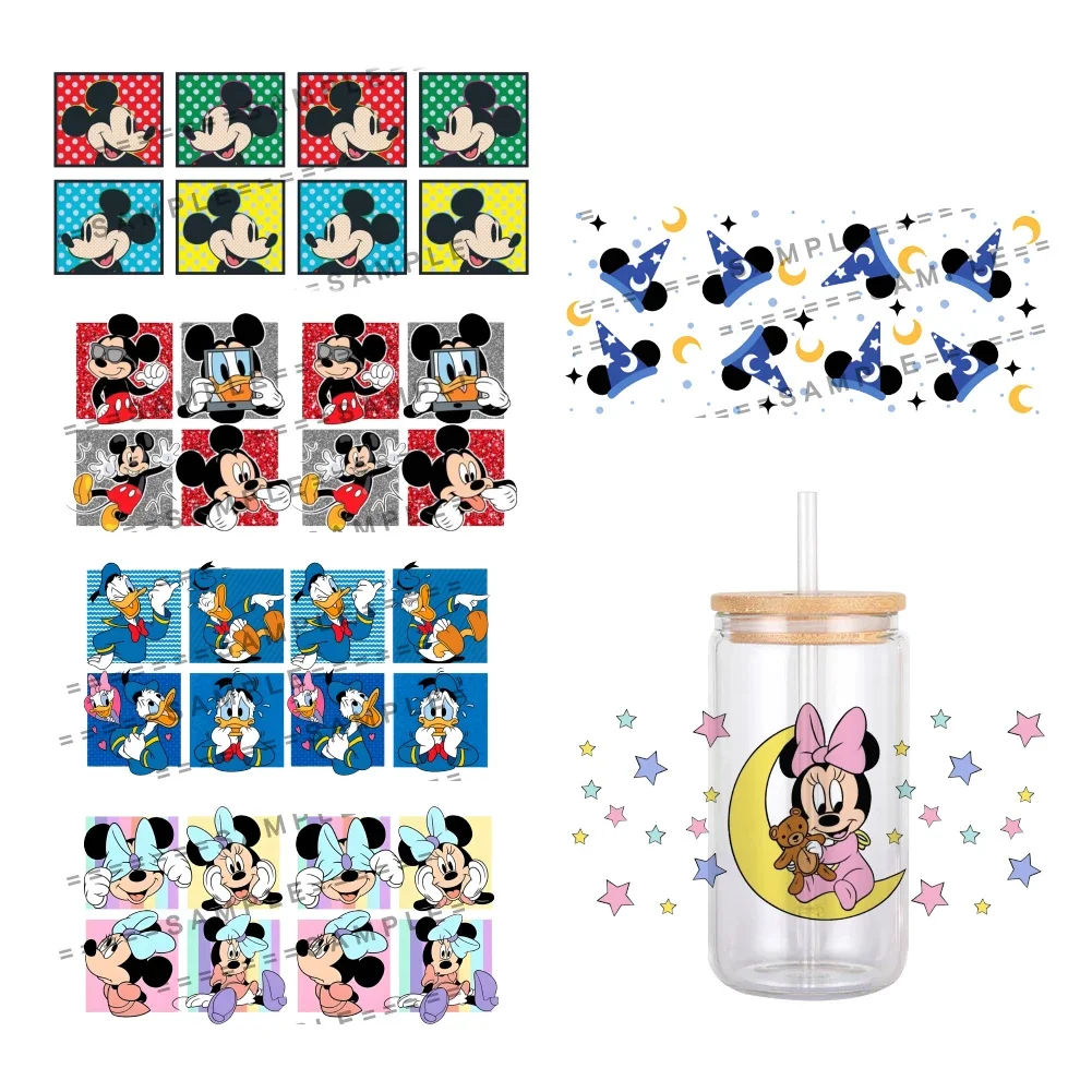 Cartoon Stickers Disney UV DTF Transfer Mickey Minnie Mouse Pattern Waterproof For 16oz Glass Cup Wrap