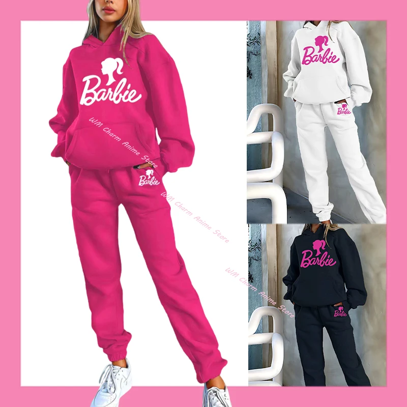 

Women Barbie Hoodie Sweatshirt Suit Cartoon Barbie Printed Casual Sportswear Autumn Winter Two-Piece Suit Pullover Sweater Set