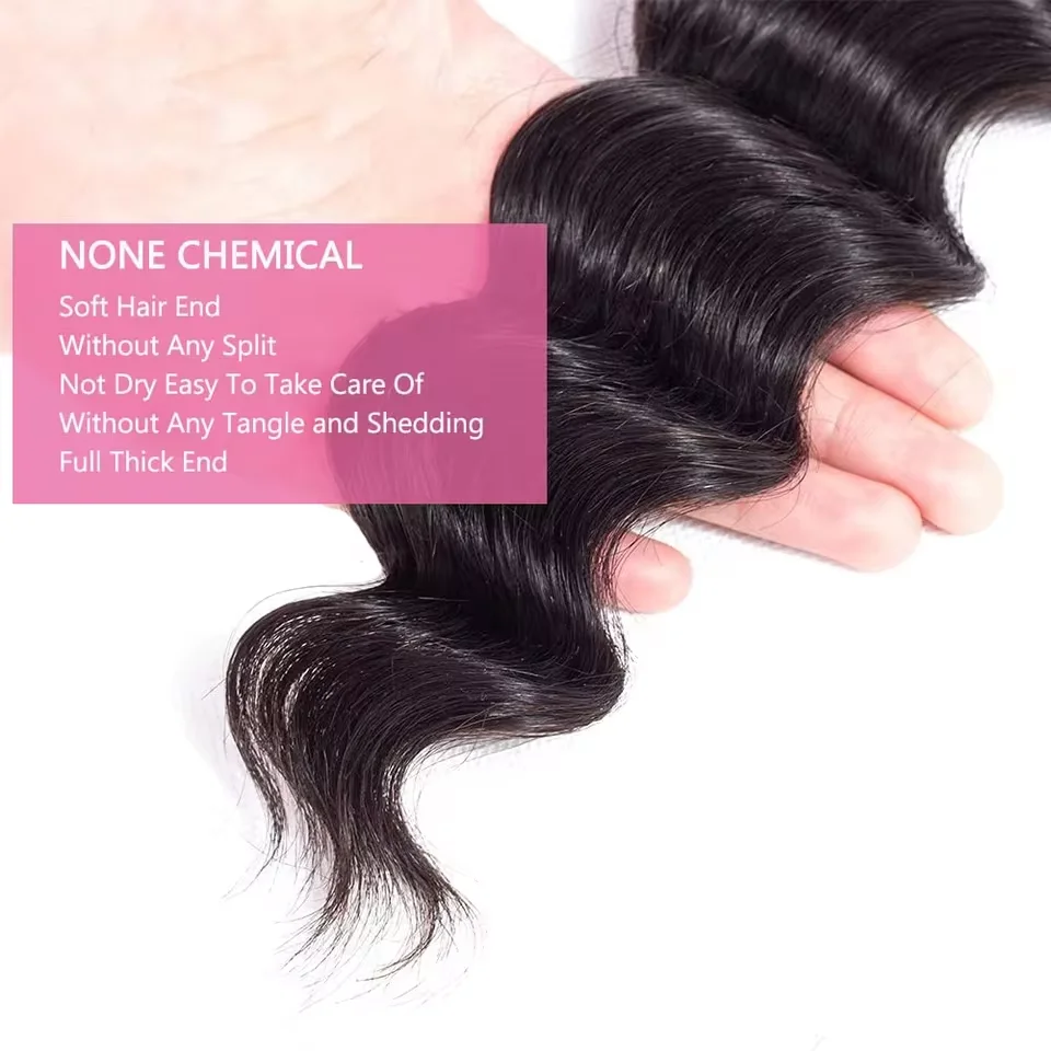 Loose Deep Wave Human Hair Bundles Unprocessed Brazilian Virgin Remy Curly Hair Extension Natural Black Color for Women 3
