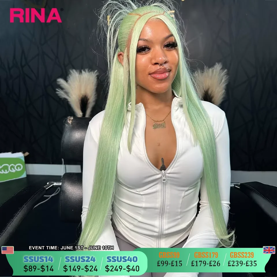 Light Mint Green Straight 13x6 Frontal Human Wig Pre Plucked 613 Colored Bone Straight Transparent 13x4 Lace Front Wig for Women