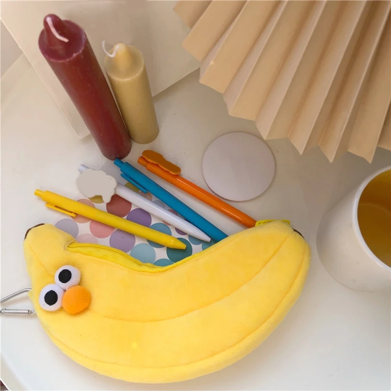 Cartoon Banana Pen Plush Pen Bag Large Capactity Pencil for Case Makeup Po Dropship