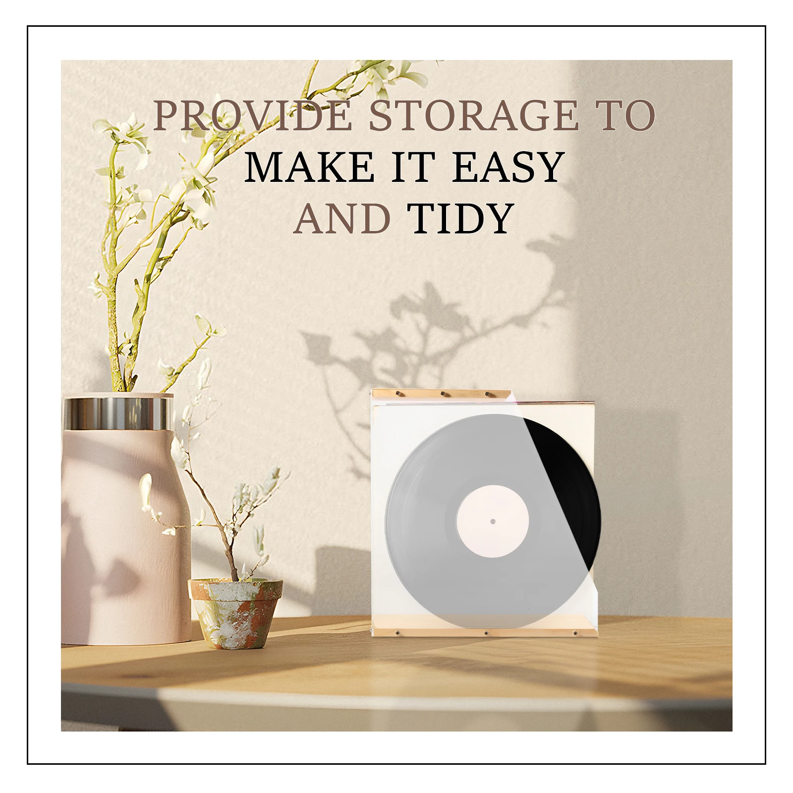 Vinyl Record Storage Holder Transparent Acrylic Solid Wood Display Holder Tape Books Files Storage Organizer Desk Storage Shelf 5