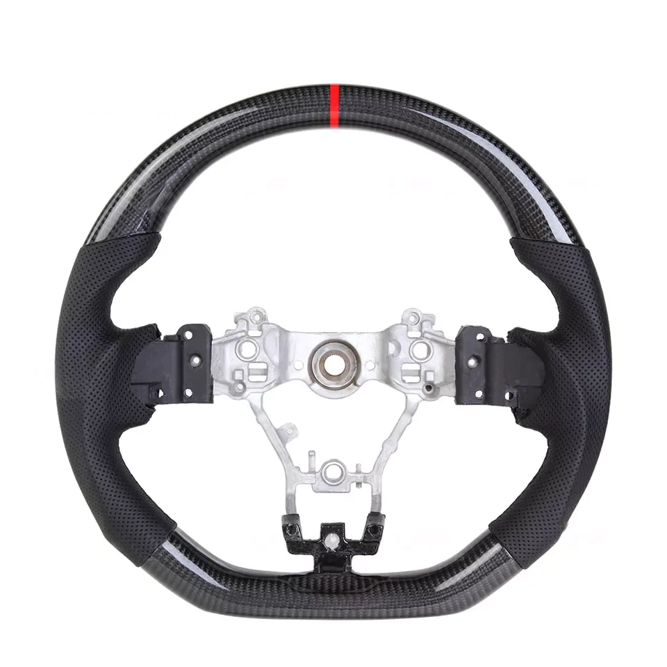 

Carbon Fiber Steering Wheel Nappa Preforated Leather W/ Red Stitching ForSubaru WRX/STI 2015-2020