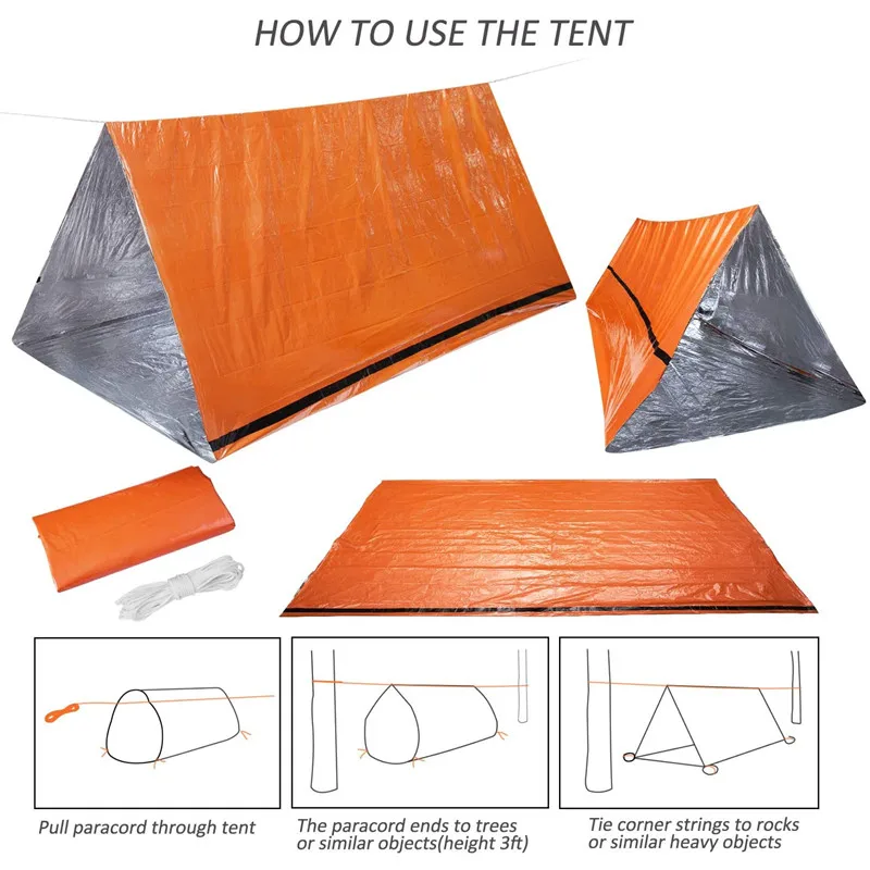 Shelter Survival Tent 2-4 Person Mylar Emergency Tube Tent Lightweight Waterproof Thermal Emergency Blanket for Camping Hiking