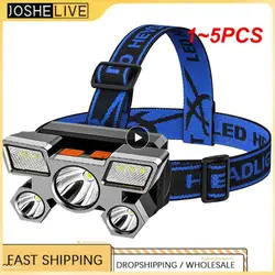 Lampe de bain LED super lumineuse, lampe de pêche aste, lampe de mineur montée sur la tête, soleil à cinq têtes, longue portée