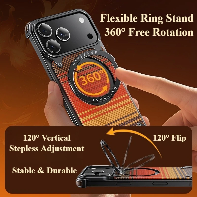 Oatsbasf Magnetic Shockproof Phone Case with 360° Rotatable Kickstand and Carbon Fiber Texture