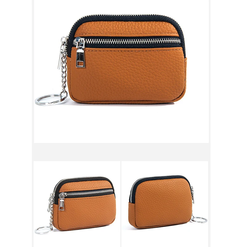 Women's Genuine Leather Coin Purse Mini Pouch Change Wallet with Keychain Small Zipper Purse Fashion Coin Purse for Women