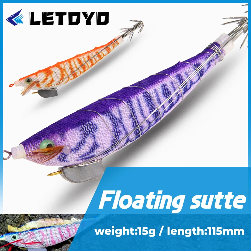 

LETOYO Egi Sutte Floating Squid Jig 15g 115mm Sea Fishing Lure With Steel Wire Luminous Squid Hook Jigging Bait For Cuttlefish