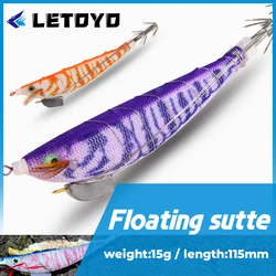LETOYO Egi Sutte Floating Squid Jig 15g 115mm Sea Fishing Lure With Steel Wire Luminous Squid Hook Jigging Bait For Cuttlefish