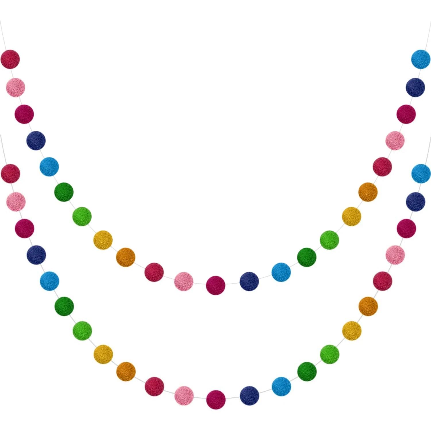

Гирлянда с шариками, гирлянда с цветными помпонами, 28 шариков ручной работы, гирлянда из фетрового шарика для украшения стен, рождественской елки (2 комплекта)