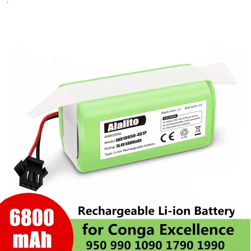 

4S1P 14.4V 6800mAh Li-ion Battery for Conga Excellence 990 1090 Ecovacs Deebot N79S N79 DN622 Eufy Robovac 11 11S 12 35C X500
