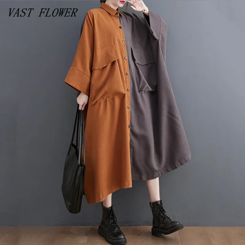 

long sleeve oversized vintage dresses for women casual loose spring autumn shirt dress elegant clothing 2023