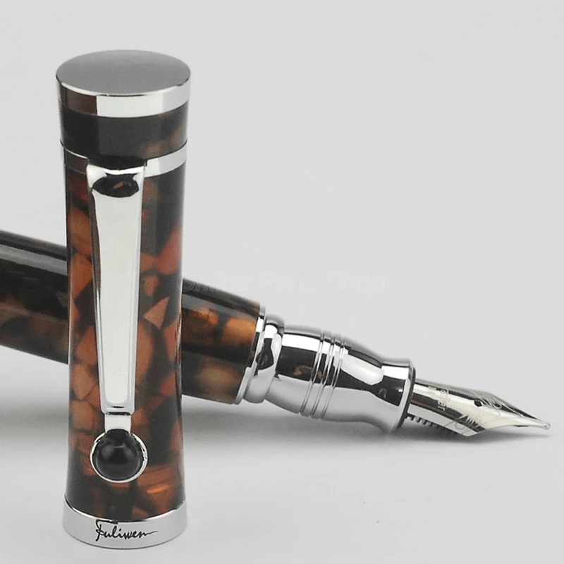 Fuliwen Celluloid Fountain Pen Maple Leaf Coffee Fine Nib 0.5mm Gift Ink Pen Fit Office & Home & School Writing FF003