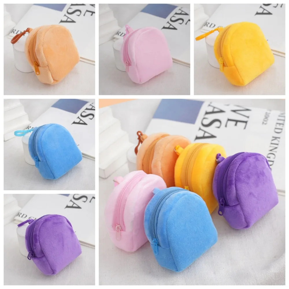Candy Color Cartoon Plush Coin Purse Colorful Accessorie Mini Plush Coin Bag Portable Schoolbag Backpack Keychain Plush Purse 4pcs plastic jewelry heart star shape box transparent storage container earring beads portable case for diy jewellery accessorie