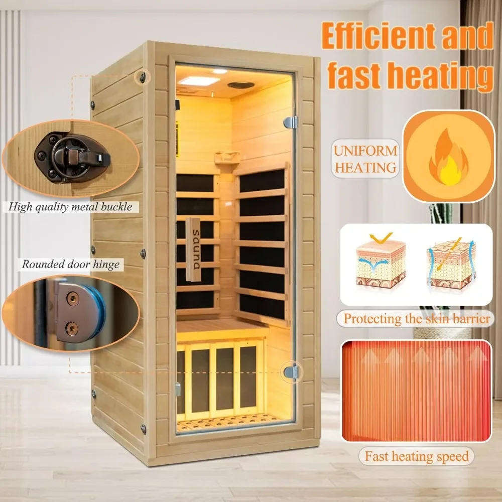Infrared Home Sauna Room, Low EMF 1200W/110V Heaters Panels,LCD Control Panel,10 Minutes Pre-Warm Up,Time and Temp Pre-Set Sauna 5