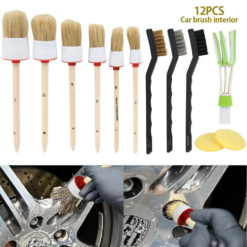 

5/9/11/12PCS Detail Brush Car Detailing Brush Kit Dirt Dust Clean Brushes Car Interior Exterior Leather Air Vents Cleaning Tool