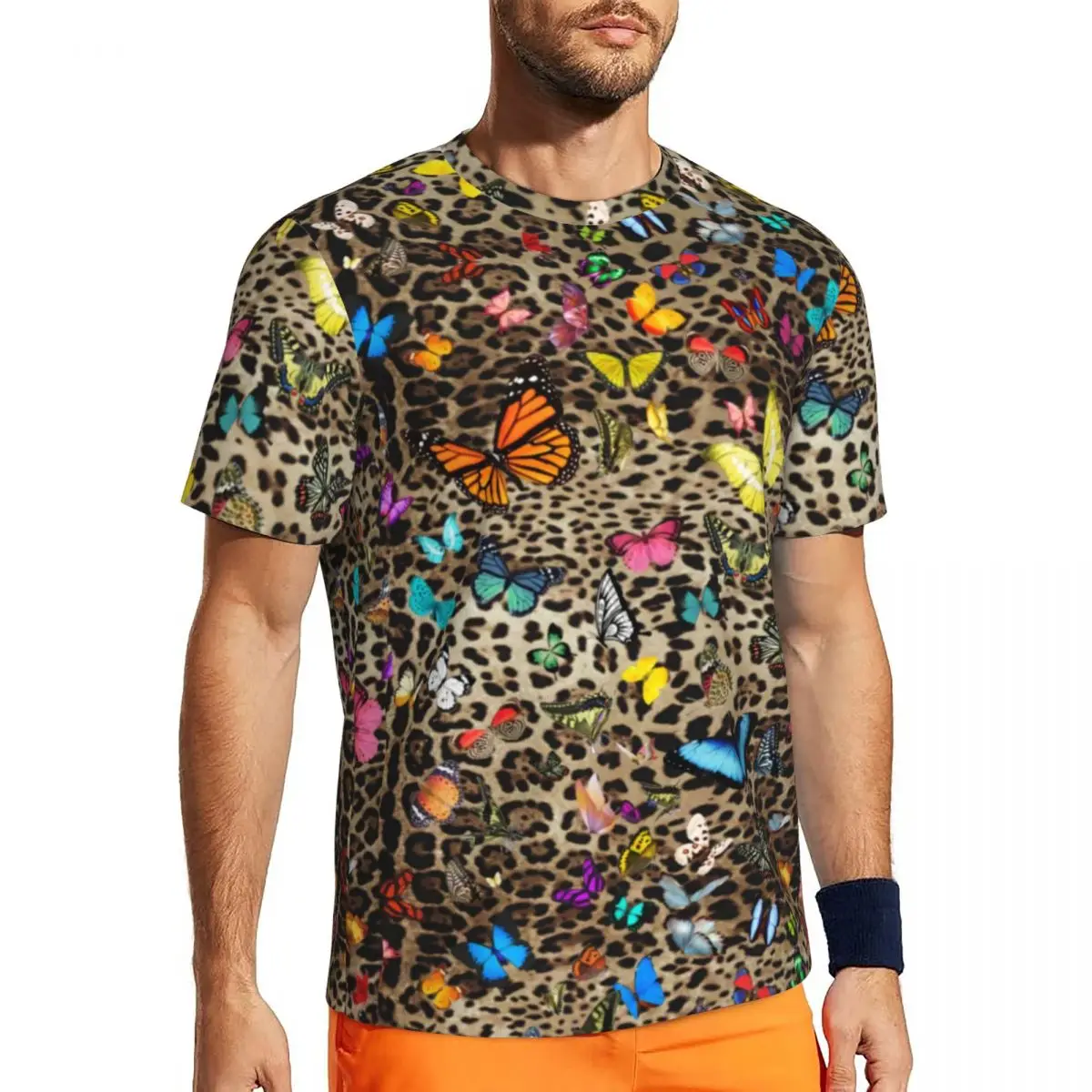 

Футболка для бега с леопардовым принтом бабочек, летние футболки с животным принтом в эстетике, модная футболка для мужчин, футболки