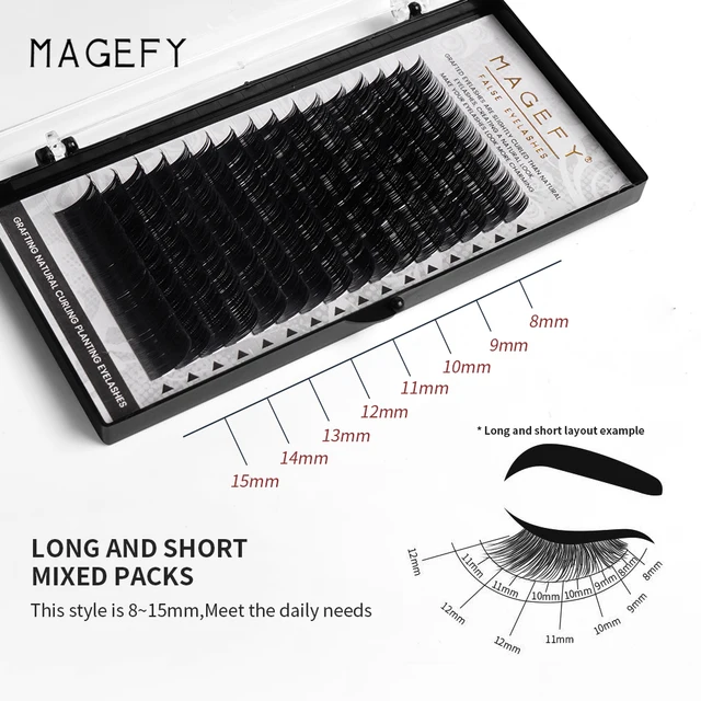 MAGEFY – extensions de cils synthétiques en vison, 16 rangées/étui, 8 ~ 15mm, mélange naturel Premium, fournitures d'extension de cils individuels, maquillage, Salon de beauté