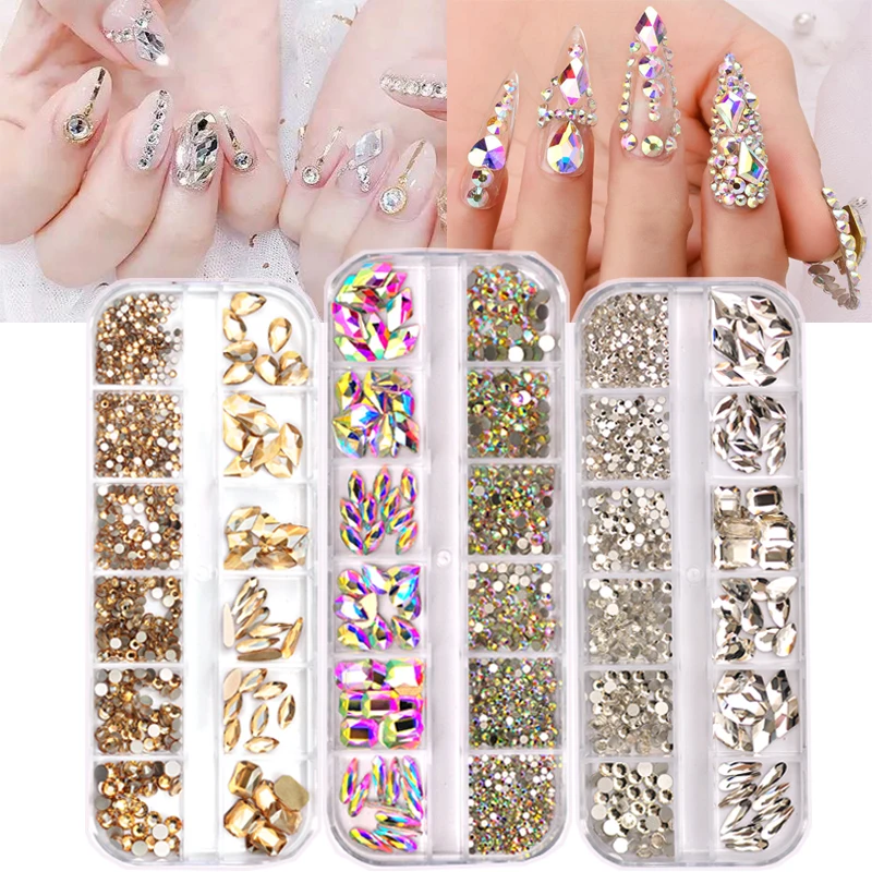 100pcs Flat-Back Crystal Nail Rhinestone Gems INS Hot Glass Multi Shape Mix  Color Nail Art Glitter Stones 3D Manicure Decoration - AliExpress