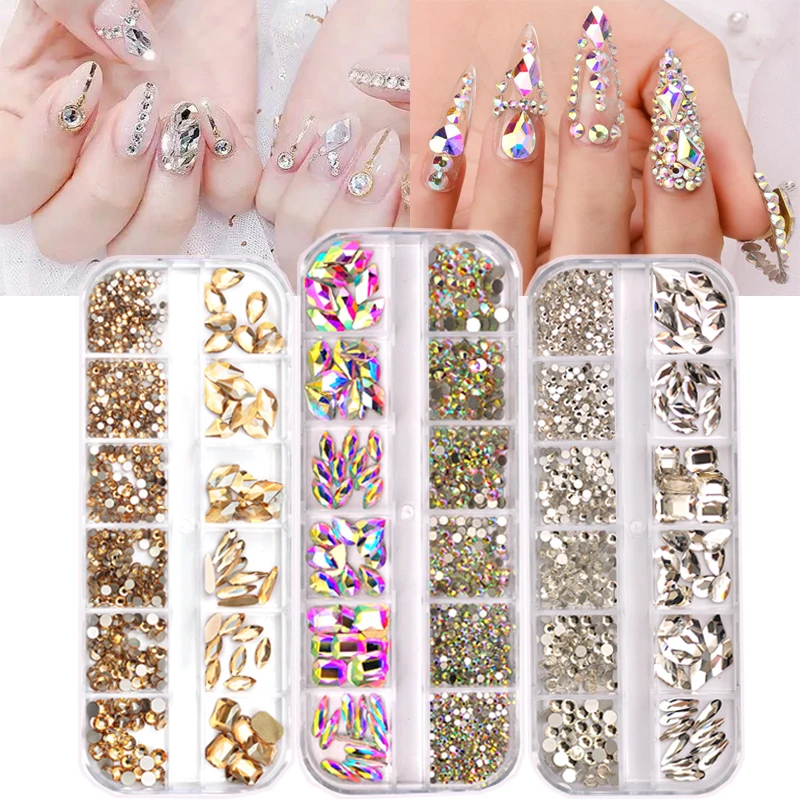 Ab Crystal Flat Back Clear Nail Rhinestone 3d Flat Bottom Mixed Size  Dazzling Diamonds Nail Art Decoration In Wheel - Rhinestones & Decorations  - AliExpress