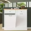 Cabinet 10 Gallon Wooden Free Standing Laundry Sorter Cabinet,Recycling Cabinet with Hideaway Drawer,Tilt Out Trash Cabinet Can 2