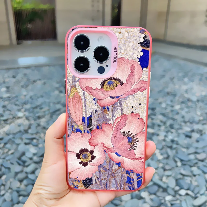 Blumen Sommer Rosa Blumenmuster Handyhülle für iPhone 17 14 15 16 Pro Max Plus 13 11 12 Mini Pro Max Stoßfeste Laser-Schutzhülle Fundas – Detail 7
