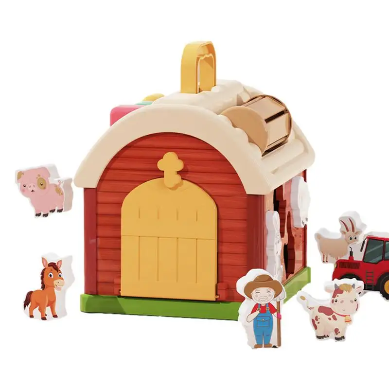

Farm animal toys Sorting Barn Toy Building Blocks Shape Matching Set Puzzle block baby Montessori learning Balancing Activities