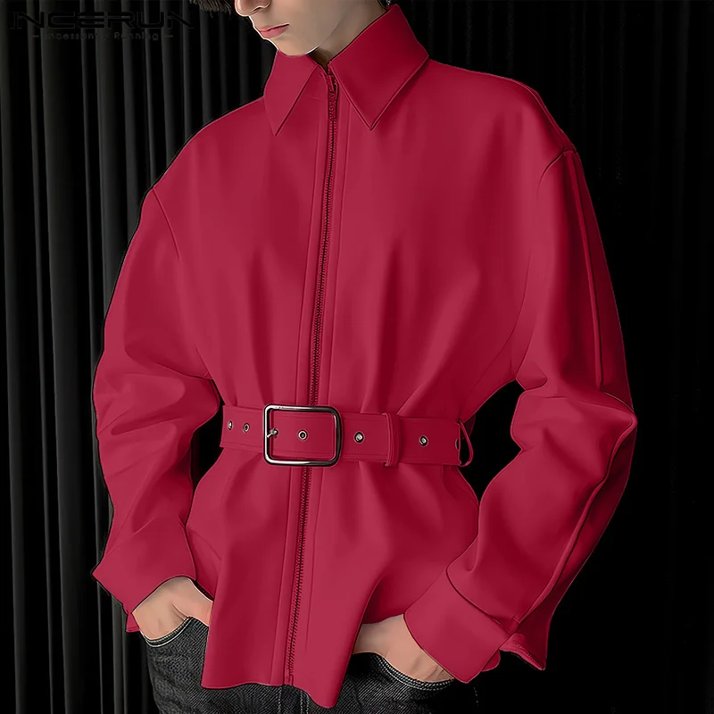 

Куртка INCERUN Мужская однотонная на молнии, с отложным воротником и длинным рукавом