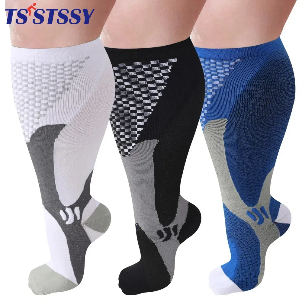 

1Pair Plus Size Compression Socks Men Women Calf 20-30mmhg Extra Large Knee High Support for Basketball Football Running Cycling