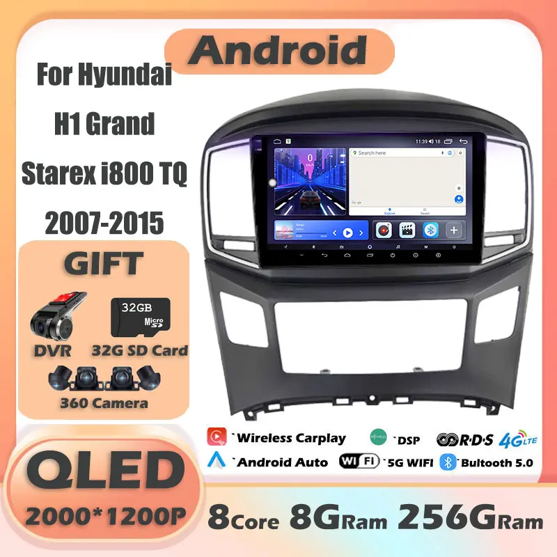 

9 дюймов для HyundaiI Starex H1 2015 2016-2018 IPS QLED Android 13 автомобильный радиоприемник видеоплеер навигация GPS 4G WIFI Мультимедиа