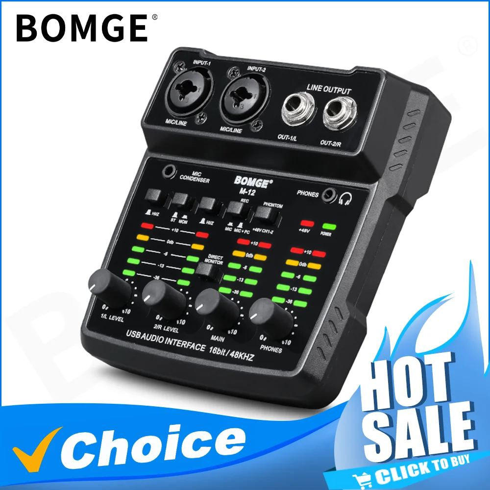 M-12 2 channels USB Audio Interface XLR Mic USB Sound Card for PC Recording Studio Plug&Play