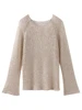Fashion Sequin Knitted Hollow Out Pullover For Women See Through Elegant O-neck Loose Long Sleeve Sweater Spring Female Chic Top 3