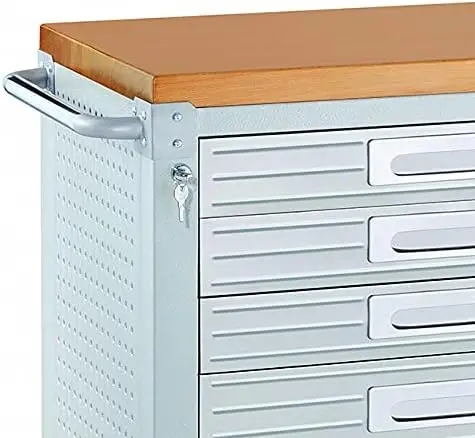 Heavy Duty Rolling Cabinet Workbench Table with Solid Wood Top Workstation for Garage Warehouse Office Workshop 2