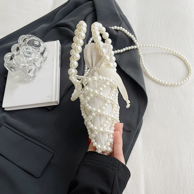 Handmade Pearl Bag Sweet Designer Brand Shoulder Tote Bag Bead Handbag Women Summer Party Small Bucket Purse