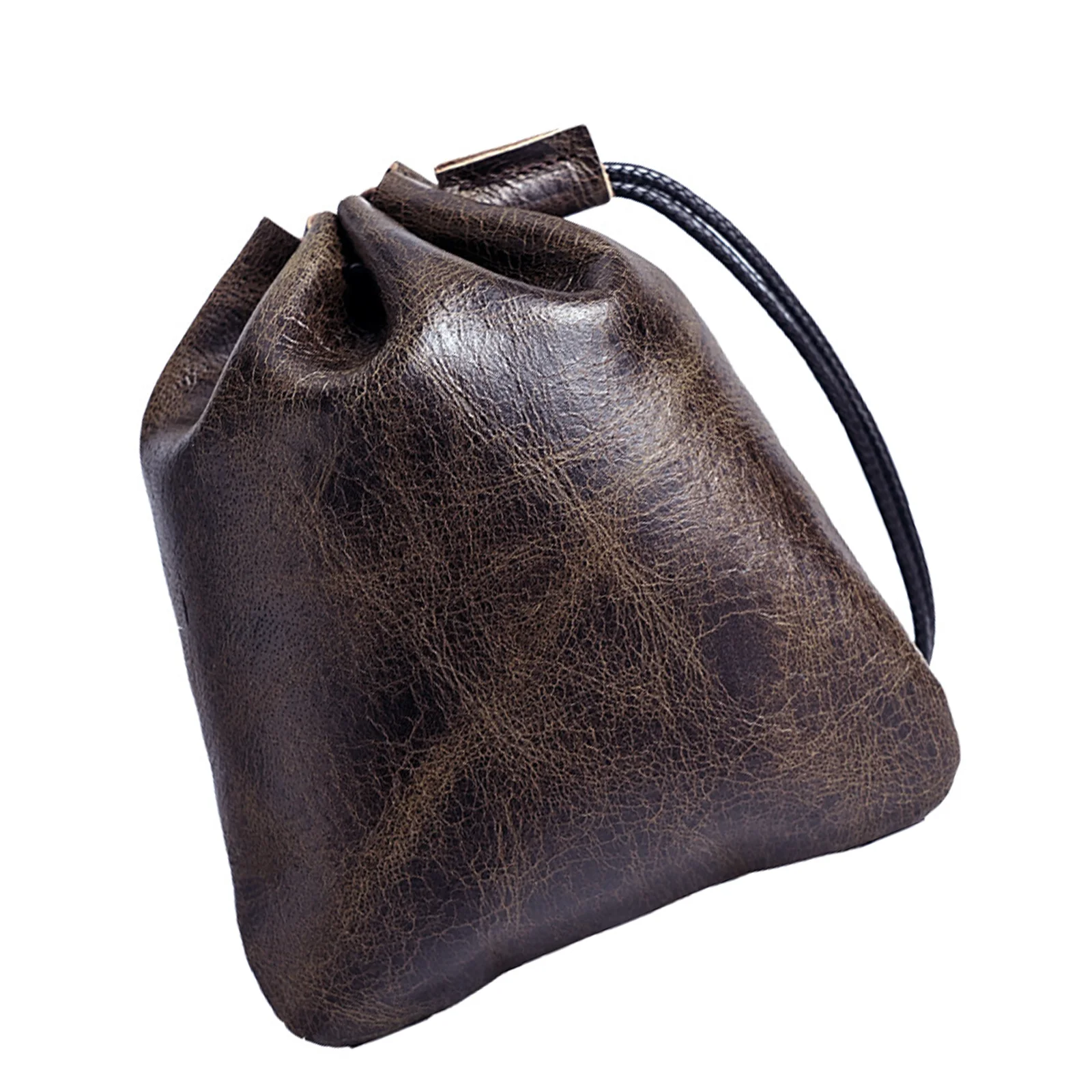 Medieval Leather Drawstring Pouch – Cowhide Dice Bag & Coin Pouch, Small Drawstring Pouch for Board Games, Jewelry, Earphones