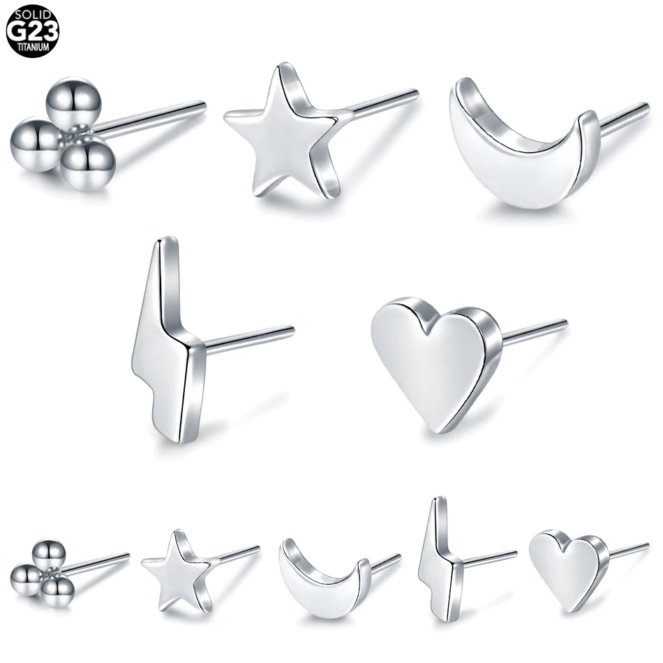 10 Pz Impianto Titanio Pircing Naso Labret Stud Accessori Threadless Star Moon Ball Heart End Piercing Push-In Gioielli Per Il Corpo